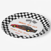 Red Flame Race Car Ready Set Go Baby Dusche Pappteller (Schrägansicht)