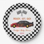 Red Flame Race Car Ready Set Go Baby Dusche Pappteller (Vorderseite)