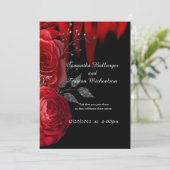 Red Flame Rose Gothic Wedding Einladung (Stehend Vorderseite)