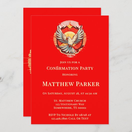 Red Flamed Confirmation von White Dove Einladung (Vorne/Hinten)