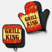 Red Flames Cookout GRILLEN Sprichwort Ofenhandschuh & Topflappen-Set (Vorderseite/Rückseite)
