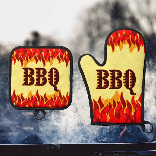 Red Flames Cookout GRILLEN Sprichwort Ofenhandschuh & Topflappen-Set