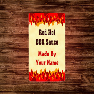 Red Flames Custom GRILLEN Sauce Canning Labels Med Adressaufkleber