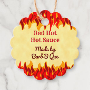 Red Flames Editable Retro GRILLEN Hot Sauce Tag Geschenkanhänger