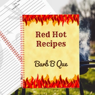 Red Flames Editable Retro GRILLEN Rezept Notizblock