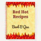 Red Flames Editable Retro GRILLEN Rezept Notizblock (Vorderseite)
