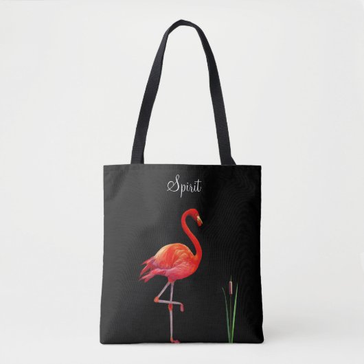 Red Flamingo auf Black Tote Bag Tasche (Vorderseite)