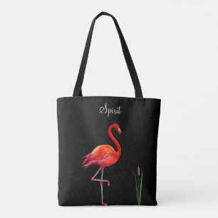 Red Flamingo auf Black Tote Bag Tasche