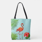 Red Flamingo, Hibiskus & Tropical Palm Blätter Tas Tasche (Rückseite)