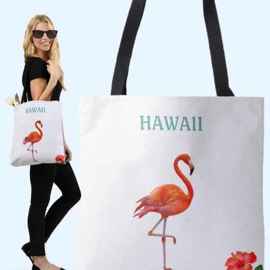 Red Flamingo und Hibiskus Blume Tasche