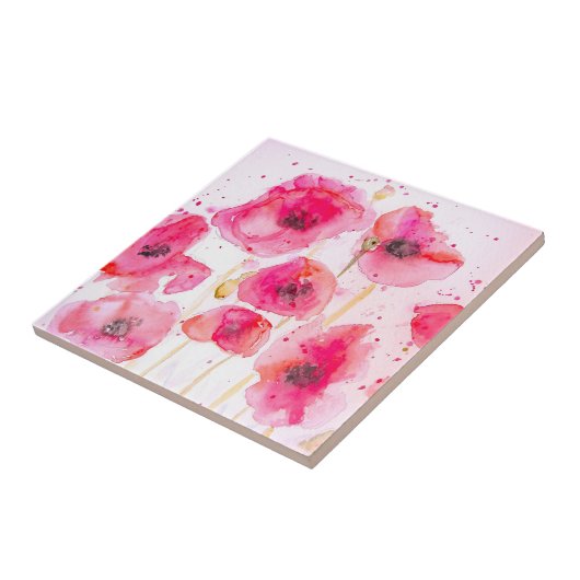 Red Flanders Poppy Blume Muster Fliese (Seite)