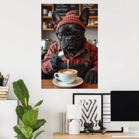 Red Flannel Frenchie: Brew und Buzz Poster (Heimbüro)