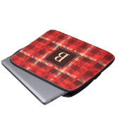 Red Flannel Look Kariert mit Custom Monogram Laptopschutzhülle (Vorne Knopf)