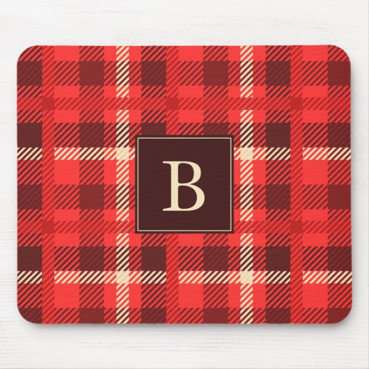 Red Flannel Look Kariert mit Monogram Mousepad (Vorne)