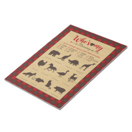 Red Flannel, mein Baby Baby Animal Shower Game Notizblock