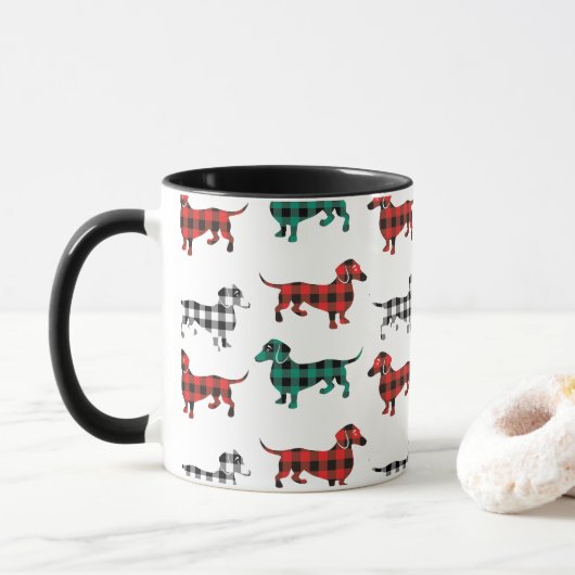 Red Flannel Weihnachtsfeste Dackeln Tasse (Mit Donut)