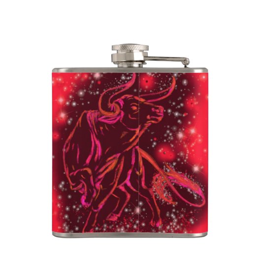 Red Flask mit Bull in Starry Nigh Flachmann (Rückseite)