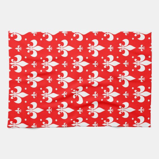 Red Fleur-de-lis-Muster Geschirrtuch (Horizontal)
