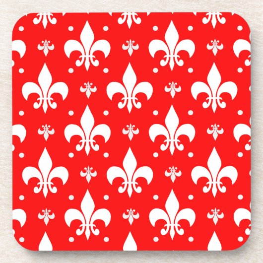 Red Fleur-de-lis-Muster Getränkeuntersetzer (Vorderseite)