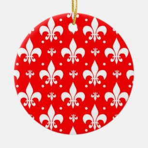Red Fleur-de-lis-Muster Keramik Ornament