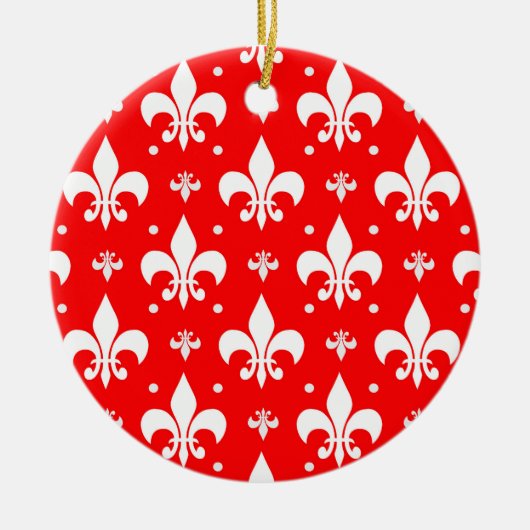 Red Fleur-de-lis-Muster Keramik Ornament (Vorne)