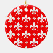 Red Fleur-de-lis-Muster Keramik Ornament (Hinten)