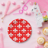 Red Fleur-de-lis-Muster Pappteller (Party)