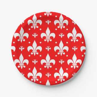 Red Fleur-de-lis-Muster Pappteller
