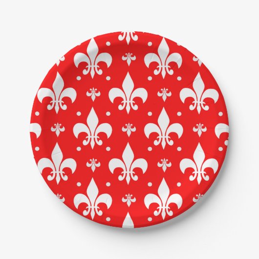 Red Fleur-de-lis-Muster Pappteller (Vorderseite)