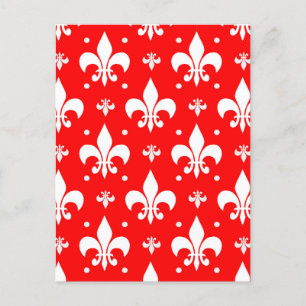 Red Fleur-de-lis-Muster Postkarte