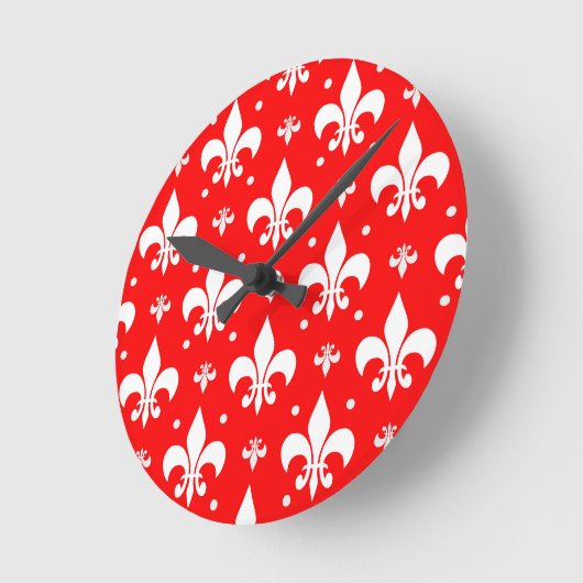Red Fleur-de-lis-Muster Runde Wanduhr (Winkel)
