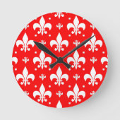 Red Fleur-de-lis-Muster Runde Wanduhr (Vorderseite)