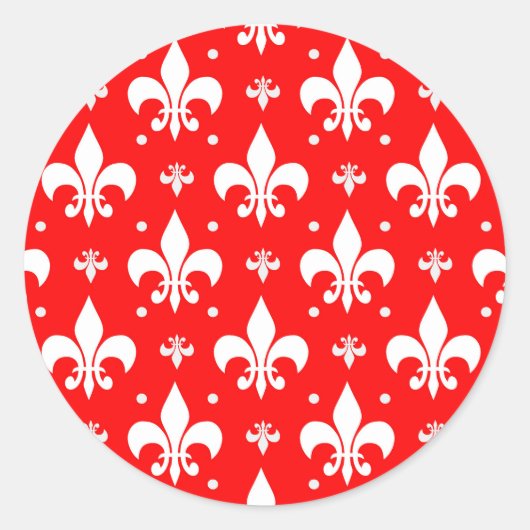 Red Fleur-de-lis-Muster Runder Aufkleber (Vorderseite)