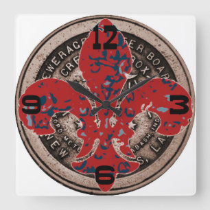 Red Fleur De Lis Water Meter Cover Clock Face Quadratische Wanduhr
