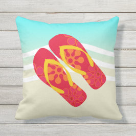 Red Flip Flops Beach Waves Kissen Für Draußen