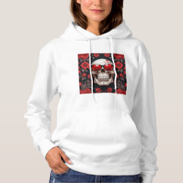 Red Floral 3D Dead Skull mit Sonnenbrille Hoodie