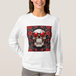 Red Floral 3D Dead Skull mit Sonnenbrille T-Shirt