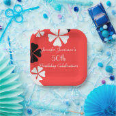 Red Floral 50. Geburtstagsparty Simple Square Pappteller (Party)