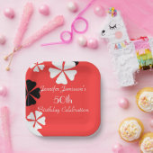 Red Floral 50. Geburtstagsparty Simple Square Pappteller (Party)