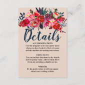Red Floral and Boho Feather Wedding Details Card Begleitkarte (Vorderseite)