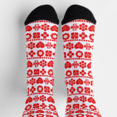 Red floral and heart pattern for Valentine's Day Socken (Oben)