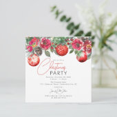 Red Floral Annual Christmas Party Einladung (Stehend Vorderseite)