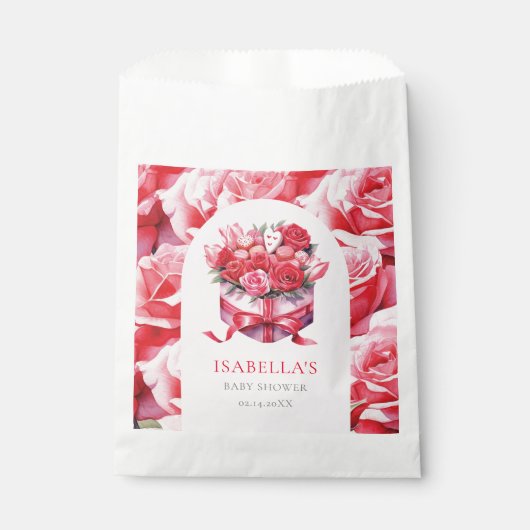 Red Floral Arch Baby Dusche Personalisiert Geschenktütchen (Vorderseite)