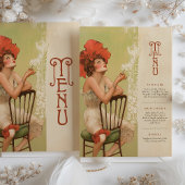 Red Floral Art Nouveau Wedding Menu Card Einladung