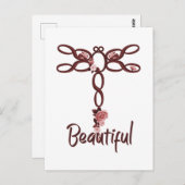 Red Floral "Beautiful Dragonfly Design Postkarte (Vorne/Hinten)