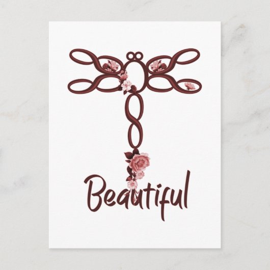 Red Floral "Beautiful Dragonfly Design Postkarte (Vorderseite)
