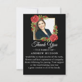 Red Floral Beerdigung Foto Danke Karte (Vorderseite)