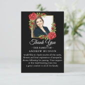 Red Floral Beerdigung Foto Danke Karte (Stehend Vorderseite)