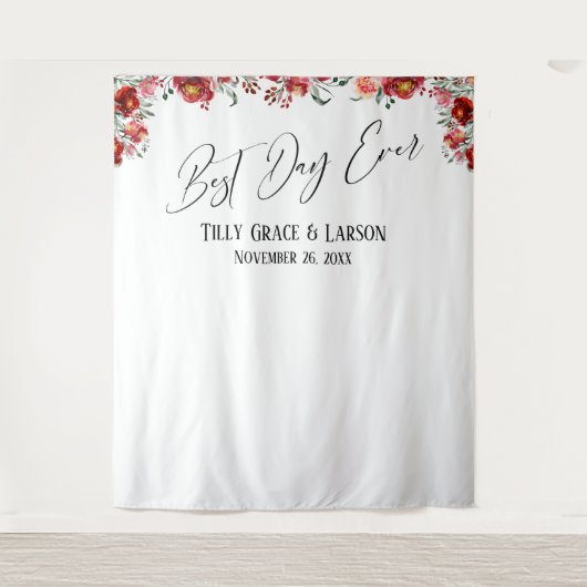 Red Floral Best Day Ever Foto Hintergrund Wandteppich (Vorderseite)