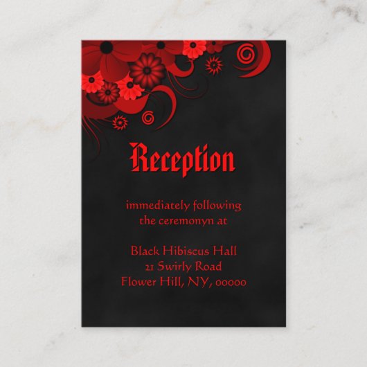 Red Floral Black Goth Hochzeitsempfang Begleitkarte (Vorderseite)
